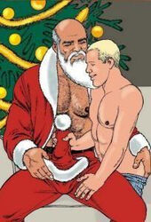 2boys age_difference ass_grab balding beard blonde_hair body_hair christmas gay hairy human julius male male/male male_nipples male_only muscular_male open_shirt santa_claus santa_costume santa_hat smooth_skinned_male softcore tagme white_hair