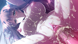 aqua_eyes areolae blush breasts brown_hair clitoris cum cum_in_pussy cum_on_breasts cum_on_hair female game_cg large_breasts long_hair male natsuzora_no_perseus navel night nipples nude penis sawatari_tohka sex shouna_mitsuishi straight sweat uncensored vaginal_penetration yuzuna_hiyo