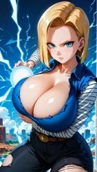 1girls 2024 ai_generated android_18 big_breasts blonde_hair blue_eyes breasts cleavage curvy dragon_ball dragon_ball_z female huge_breasts jiuyang-hsien large_breasts light-skinned_female light_skin short_hair solo thick_thighs