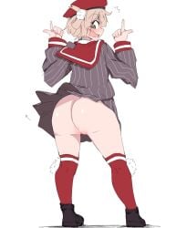 ass ass_focus beret big_ass big_butt blonde_hair embarrassed female flustered from_behind from_behind_position green_eyes hat huge_ass huge_butt indie_virtual_youtuber no_panties saba_lewd shigure_ui_(vtuber) skirt solo thick_thighs upskirt virtual_youtuber vtuber wide_hips