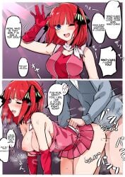 clothed_sex english_text gloves go-toubun_no_hanayome idol instant_loss_2koma mame1645 nakano_nino onomatopoeia red_clothing translated uesugi_fuutarou