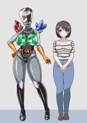 before_and_after corruption enemy_conversion female fishnets ganguro gem gem_(species) gem_on_head goo huge_ass huge_breasts japanese_text leotard monster monster_girl navel tengukizoku thick_thighs transformation translation_request wide_hips