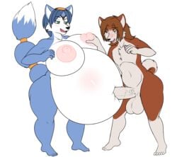 anthro balls belly big_belly big_breasts blush breasts hyper hyper_belly krystal leo_rockenburg navel_penetration nintendo nude overweight penetration penis slightly_chubby star_fox video_games wastedtime