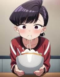 1girls ai_generated bowl cum cum_bowl cum_in_bowl cum_in_container cum_in_mouth eating eating_cum komi-san_wa_komyushou_desu komi_shuuko morindar