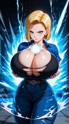 1girls 2024 ai_generated android_18 big_breasts blonde_hair blue_eyes breasts cleavage curvy dragon_ball dragon_ball_z female huge_breasts jiuyang-hsien large_breasts light-skinned_female light_skin short_hair solo thick_thighs