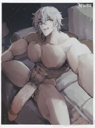 big_pecs big_penis gay handsome honkai:_star_rail jncx_325 moze_(honkai:_star_rail) muscular_male solo