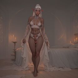 ai_generated athletic_futanari bed bedroom big_breasts blindparty blue_eyes civitai dickgirl elf elf_ears elf_female elf_futanari elf_girl futanari lingerie penis solo white_hair