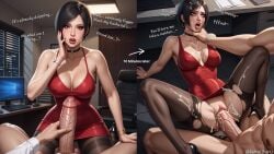 8etter_than_u ada_wong ada_wong_(adriana) ahe_gao asian_female big_penis bleached cum_everywhere cum_on_face light-skinned_male pantyhose penis_awe raceplay red_dress resident_evil stomach_bulge torn_clothing torn_pantyhose