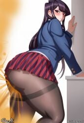 ai ai_generated ass ass ass_focus ass_up big_ass big_butt clothing fart fart_cloud fart_fetish farting female female_focus female_only fetish gcai ia komi-san_wa_komyushou_desu komi_shouko lazei_ai lazei_style skirt stockings thick thick_ass thick_thighs thighhighs thighs uniform