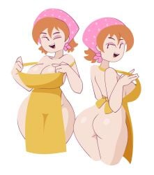 1girls apron apron_only ass backboob big_ass big_breasts breasts brown_hair cjdraws_3 cleavage cooking_mama eyeshadow female female_only hair headwear hips huge_breasts looking_back mama_(cooking_mama) mature mature_female mature_woman milf mother multiple_views naked_apron smile solo solo_female thighs wide_hips yellow_apron