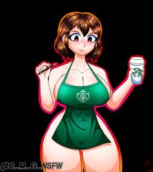 big_ass big_breasts big_thighs blush breasts brown_hair c_m_g_nsfw chara chara_(undertale) chara_dreemurr i_mean_breast_milk red_eyes serious_look starbucks toby_fox undertale undertale_(series)