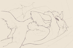 2015 anthro anthro_on_anthro closed_eyes cum cum_inside cutaway duo embrace erection faceless_male female fluffy foot_grab fur hug internal line_art looking_pleasured lying male male_penetrating mammal missionary_position monochrome nude on_back open_mouth penetration penis sex sketch snowskau straight teeth tetton vaginal_penetration