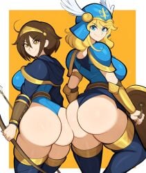 2girls ai_generated artemis ass ass-to-ass athena big_ass blonde_hair dat_ass divine divine_slut docking duo goddess greek_mythology mullon novelai shield spear that_ass_was_fat weapon