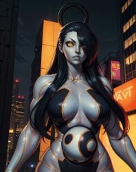 ai_generated android black_hair breasts capcom long_hair seth_(street_fighter) street_fighter true_might's yellow_eyes