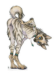 anthro blue_eyes breasts digitigrade female hyena mammal nipples nude pussy shinigamigirl simple_background smile solo standing white_background