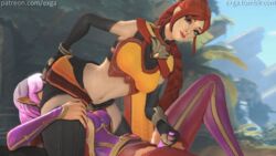 2girls 3d alternate_costume animated cassie_(paladins) dildo duo elf exga facesitting female female_only gif heartbreaker_skye paladins pointy_ears sex_toy skye_(paladins) tagme tinder_cassie yuri