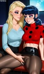 2girls ai_generated blonde_hair blue_eyes blue_hair breasts cinema disney disney_channel disney_princess earrings elsa_(frozen) eyebrows eyelashes eyeliner eyeshadow fingering fingering_partner fingering_pussy fingering_through_clothes frozen_(film) ladybug_(character) large_ass large_breasts lesbian_couple long_hair looking_at_partner marinette_cheng marinette_dupain-cheng miniskirt miraculous:_tales_of_ladybug_and_cat_noir miraculous_ladybug pantyhose pussy_juice sitting skirt smiling_at_partner spread_legs squirting t-shirt thick_thighs twintails waifufamily yuri