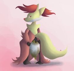 2018 anthro ass black_body black_fur blowout butt_cleavage clothing clothing_pull delphox feces feces_on_body feces_on_butt female fur generation_6_pokemon hi_res jubb looking_at_viewer looking_back looking_back_at_viewer nintendo pokemon pokemon_(species) red_body red_eyes red_fur red_nose signature smile soiling soiling_panties soiling_underwear solo tail white_body white_fur yellow_tail