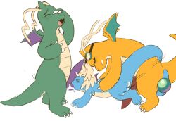 2_penises ambiguous_gender ambiguous_penetration animal_genitalia animal_penis antennae_(anatomy) binkybnuuy blue_body bodily_fluids claws cloaca closed_eyes cum cum_on_penis dragonite eyewear eyewear_on_head fellatio feral feral_on_feral feral_penetrated feral_penetrating feral_penetrating_ambiguous feral_penetrating_feral finger_claws from_behind_position generation_1_pokemon generation_9_pokemon genital_fluids genitals goggles goggles_on_head green_body group head_wings hemipenes horn long_tail looking_pleasured male male/male male_(lore) mega_dragonite mega_evolution multi_genitalia multi_penis nebula_(binkybnuuy) nintendo on_hind_legs oral penetration penile penis pilot_(binkybnuuy) pokemon pokemon_(species) purple_penis red_penis sex shiny_pokemon size_difference sora_(binkybnuuy) spitroast standing standing_doggystyle standing_sex tail tail_coil tail_orb tan_underbelly thrust_lines thrusting toe_claws unusual_wing_placement wings yellow_body