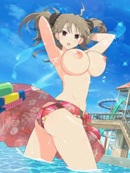 ass bikini breasts butt_crack female large_breasts nipples photoshop renka_(senran_kagura) senran_kagura solo topless water_gun yaegashi_nan