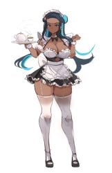 cleavage large_breasts maid_uniform nessa_(pokemon) pokemon rakeemspoon thick_thighs thighhighs