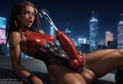 1femboy 1futa ai_generated androgynous animal_genitalia balls black_hair boosty boosty_username canine_genitalia canine_penis cum cyberpunk dark_skin dickgirl dreadlocks erect_nipples femboy futanari futornyx huge_cock moaning night outdoors shemale shiny_skin small_breasts solo tagme testicles thick_thighs twitter_username veiny_penis wide_hips