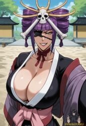 ai_generated beautiful bleach bleach:_the_thousand-year_blood_war eye_patch friki8otaku huge_breasts kimono purple_hair