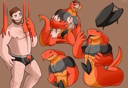 2017 4_fingers 5_fingers abs anthro biceps black_sclera clothed clothing digital_media_(artwork) hair human male mammal muscular muscular_male nipples open_mouth pecs penis qundium reptile rubber scalie simple_background smile snake solo tongue transformation underwear yellow_eyes