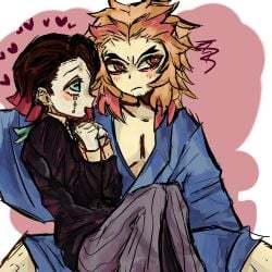 demon demonslayer2099 enmu female kimetsu_no_yaiba rarepair rengoku_shinjurou size_difference vanilla