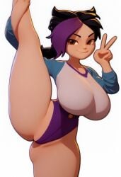 ai_generated ass_bigger_than_head big_ass big_breasts big_butt big_thighs breasts_bigger_than_head heroes_envel hourglass_figure kira_(heroes_envel) milf peace_sign sports_uniform tagme