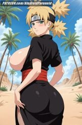 ai_generated aindroidparanoid ass ass_focus big_ass big_breasts big_butt blonde_hair breasts breasts_out busty curvy cute dessert fat_ass female female_only fishnets from_behind green_eyes hips huge_ass huge_breasts kimono large_ass large_breasts legs narrow_waist naruto naruto_(series) naruto_shippuden nipples outdoors short_hair slim_waist stable_diffusion temari thick_ass thick_thighs topless voluptuous waist wide_hips