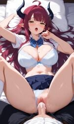 artist_request big_breasts dragon_girl fucking hentaiaibighero horns monster_girl pussy red_hair school_uniform