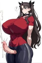 1girls ai_generated big_breasts big_cock black_hair blue_eyes breasts clothed cum cumming fate/stay_night fate_(series) female_only futanari penis sol tohsaka_rin