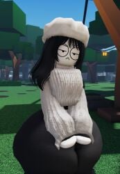 ass_bigger_than_head ass_body black_hair clothed deviantart_link dumptruck_ass fat_ass female glasses gyatt hmm~ huge_ass normal_breasts oc original_character roblox roblox_background thick_ass thick_thighs trippinguy white_skin