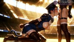 2girls ai_generated anal anal_object_insertion anal_tail arcane arcane_caitlyn arms_behind_back ascot audience balls bar_censor black_footwear blue_eyes blue_hair blush bondage boots bound bound_ankles bound_arms bound_wrists breasts breasts_out caitlyn_kiramman cat_tail censored chains corset cuffs cum cum_in_mouth deepthroat dress earrings elbow_gloves fake_tail fellatio fingerless_gloves frills from_side futa_with_female futanari garter_straps gloves handcuffs hat head_out_of_frame high_heel_boots high_heels indoors intersex irrumatio jewelry kneeling large_breasts league_of_legends medium_breasts meitabuu multiple_girls nipples object_insertion oral peaked_cap penis piercing public_indecency puffy_short_sleeves pussy pussy_juice restrained saliva sex_toy short_sleeves solo_focus stadium stage stage_lights standing sweat tail testicles thigh_boots thighhighs thighhighs_under_boots white_ascot