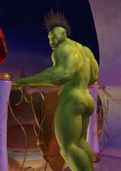 ass ass_tattoo draor_(atraxis2) green_body green_skin keyart kresto male male_only muscular muscular_male orc orc_(warcraft) orc_male solo standing tattoo warcraft world_of_warcraft