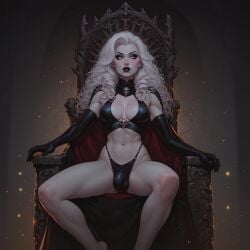 ai_generated athletic_futanari big_breasts black_lipstick black_makeup blindparty civitai dickgirl futanari goth goth_futa lady_death lingerie pale-skinned_futanari pale_skin penis solo throne throne_room white_eyes white_hair