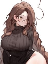 1girls blush brown_hair female female_only indie_virtual_youtuber long_hair not_porn sky_(skyaboveme) skyaboveme solo solo_focus thighs virtual_youtuber white_background