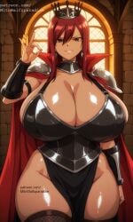 ai_generated armor, background_sex big breasts, cape, castle cleavage, crown, curvy, erza erza_scarlet fairy fairy_tail fantasy hair, huge long not_real_art pose, prisioner red redhead_female rinconmito scarlet, sexy shoulder smirk, strap, tail, thick thigh thighs, underboob
