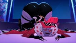 hoothoot666 valentino_(hazbin_hotel) solo solo_focus solo_male hazbin_hotel fat_ass big_butt booty big_booty butt_cheeks ass_cheeks screenshot_edit screenshot shorts booty_shorts ass_focus butt_focus