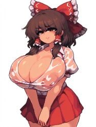 1girls ai_generated huge_breasts pixel_art reimu_hakurei see-through solo sweaty touhou