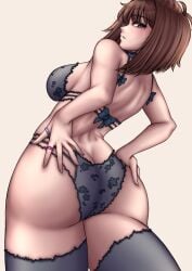 1girls aquaaqua ass blue_bra blue_panties bra brown_hair lingerie panties solo tea_gardner yu-gi-oh!