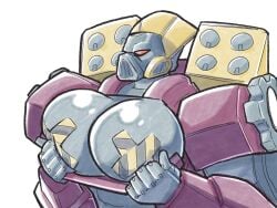 1girls big_breasts breasts breasts_out donut_doodles grey_skin red_eyes robot robot_girl robot_humanoid solo solo_female strika transformers