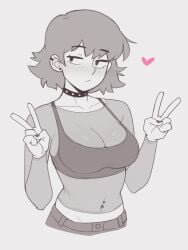 breasts dross female peace_sign roxanne_(dross) short_hair