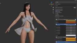 blender blender_(software) female female_only ling_xiaoyu model mokujin_hornywood standing t-pose tekken tekken_8 thick_thighs towel undressing