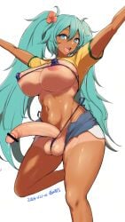 big_ass big_breasts big_penis blue_eyes brazilian_miku futa_focus futa_only futanari green_hair happy hatsune_miku tan_body tan_skin ubanis