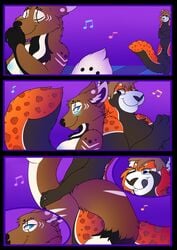 canine comic dancing evian feline female fox inyaris leopard male mammal mewrei nightclub red_panda redpanda snow_leopard snowpanda straight tailmaw