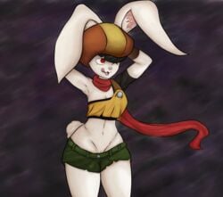 1girls 2017 abs anthro armpits big_ears breasts cleavage clothing dragon_ball dragon_ball_super female female_only fur furry lagomorph mammal pussy rabbit sideboob small_breasts smile solo sorrel thick_thighs wide_hips