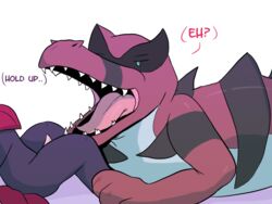 ambiguous_gender dialogue duo erection imminent_sex krookodile male nintendo open_mouth penis pokemon schlurpin sharp_teeth simple_background teeth tongue video_games weavile white_background