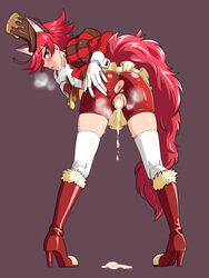 animal_ears ass bent_over bike_shorts blush boots breath clothing cum cum_in_pussy cum_pool cumdrip cure_chocolat dog_ears dog_tail fellatio female fur_trim gloves hat high_heel_boots high_heels highres kirakira_precure_a_la_mode looking_at_viewer magical_girl nagiichi oral precure pretty_cure puffy_sleeves red_boots red_hair short_hair shorts simple_background solo stockings tail thighhighs torn_bike_shorts torn_clothes white_gloves white_legwear